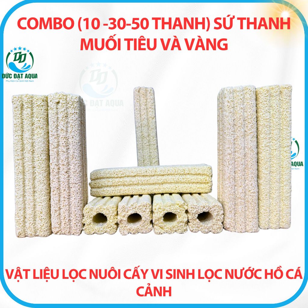 SỨ THANH MUỐI TIÊU VÀ VÀNG - Combo (10 -30-50 Thanh) vật liệu lọc nước cho hồ cá cảnh, thủy sinh 5