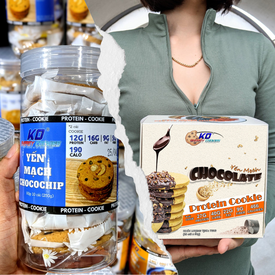 Combo 2 loại bánh Cookies Protein yến mạch, bánh quy ăn kiêng KD Healthy Food 300g (10 cái) và 760g (20 cái)