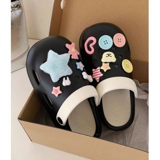 Dép sục nữ form tròn XIXITIAO kèm 13 charm NSL đế cao 5 cm Mita kiểu sandal quai hậu CS-77