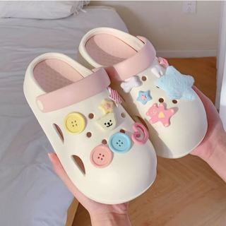 Dép sục nữ form tròn XIXITIAO kèm 13 charm NSL đế cao 5 cm Mita kiểu sandal quai hậu CS-77