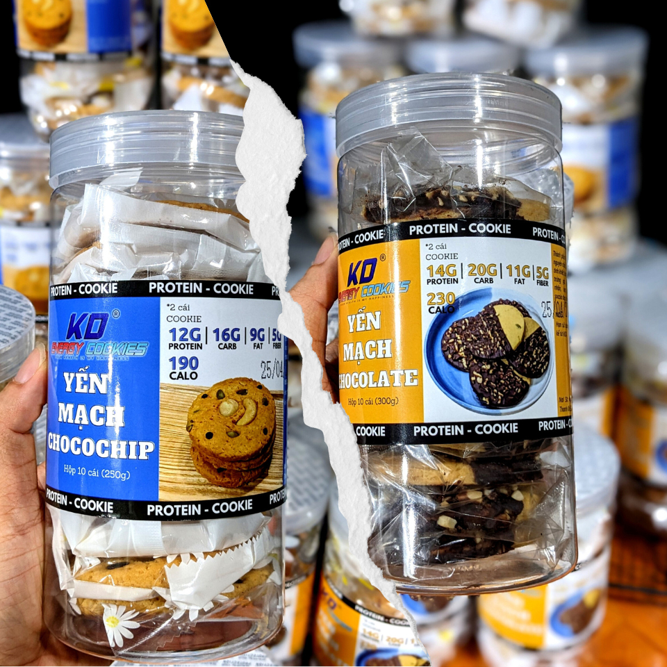 Combo 2 loại bánh Cookies Protein yến mạch, bánh quy ăn kiêng KD Healthy Food 300g (10 cái) và 380g (10 cái)