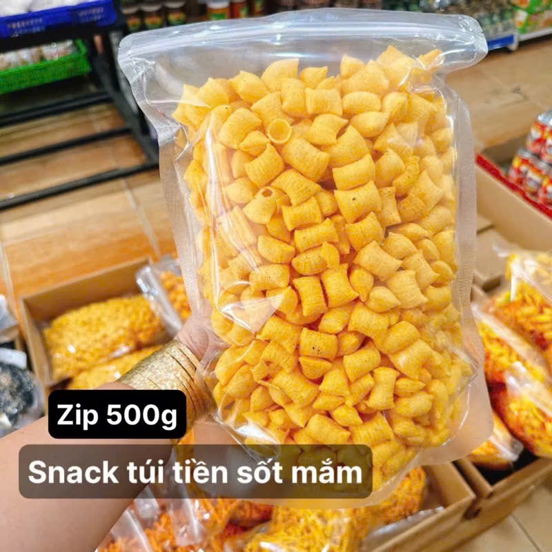 500Gr Bim Bim Hình Gối Phồng Thơm Ngon Giòn Tan, Vị Cay Ngọt Nhẹ, Đóng Túi Zip