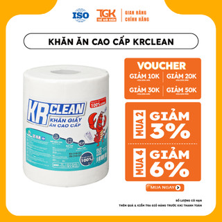 Cuộn khăn giấy ăn cao cấp KRCLEAN 200 tờ 15x15cm - Khăn lau bếp thấm hút đa năng, lau chén bát, lau tay