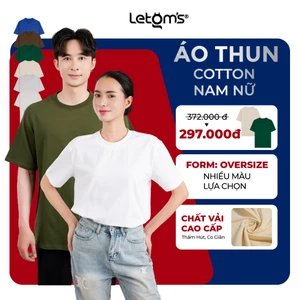 Áo thun Nam Form Rộng Oversize LeTom's Cotton, Tay Lỡ, Dày 250-280GSM, Bo Cổ 3cm, Nhiều Màu Hot