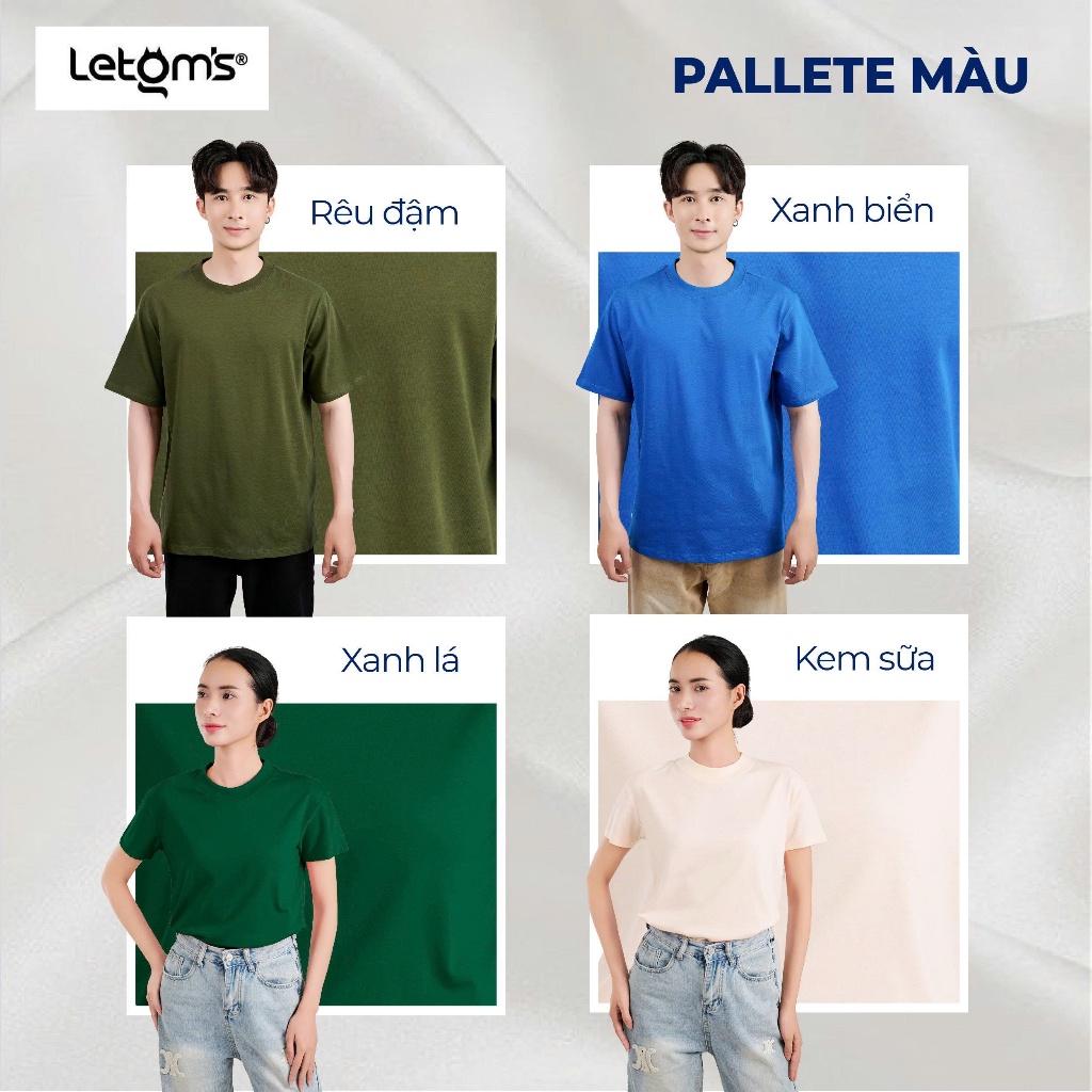 Áo thun Nam Form Rộng Oversize LeTom's Cotton, Tay Lỡ, Dày 250-280GSM, Bo Cổ 3cm, Nhiều Màu Hot