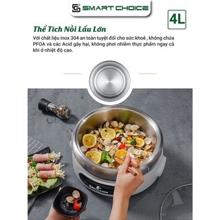 Nồi lẩu nướng điện đa năng SmartChoice SCG LND002 2in1 4L, công suất 1500W, inox 304, tiện dụng