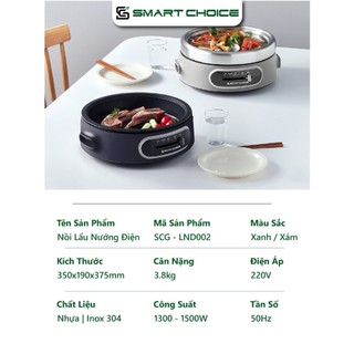 Nồi lẩu nướng điện đa năng SmartChoice SCG LND002 2in1 4L, công suất 1500W, inox 304, tiện dụng