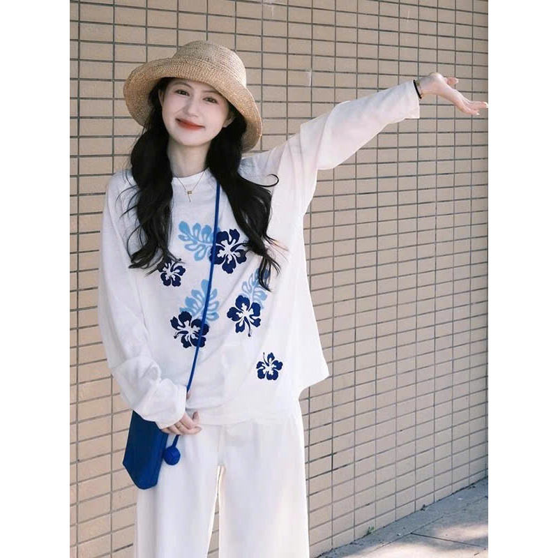 Áo thun nữ tay dài in hình lá xanh JULY FASHION, Áo thun nữ dài tay chất thun xượt mềm mại,