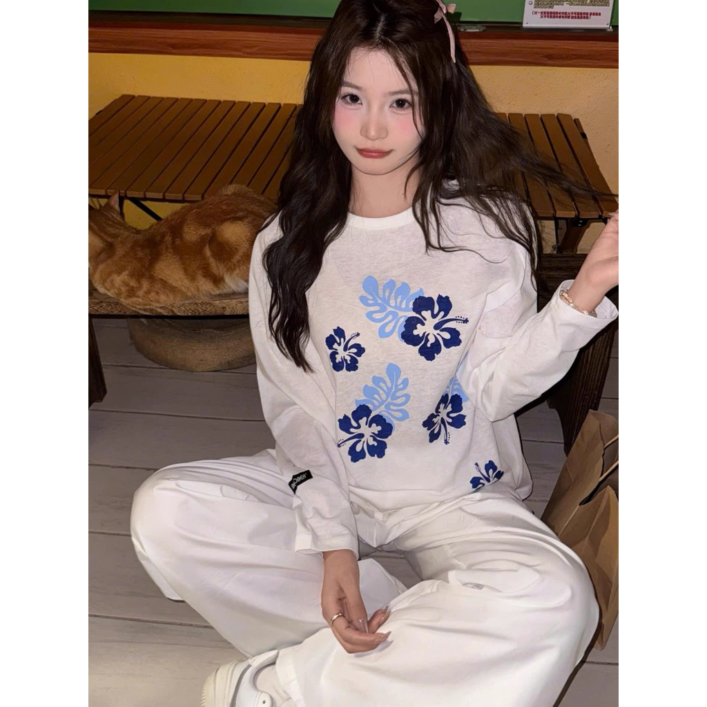 Áo thun nữ tay dài in hình lá xanh JULY FASHION, Áo thun nữ dài tay chất thun xượt mềm mại,