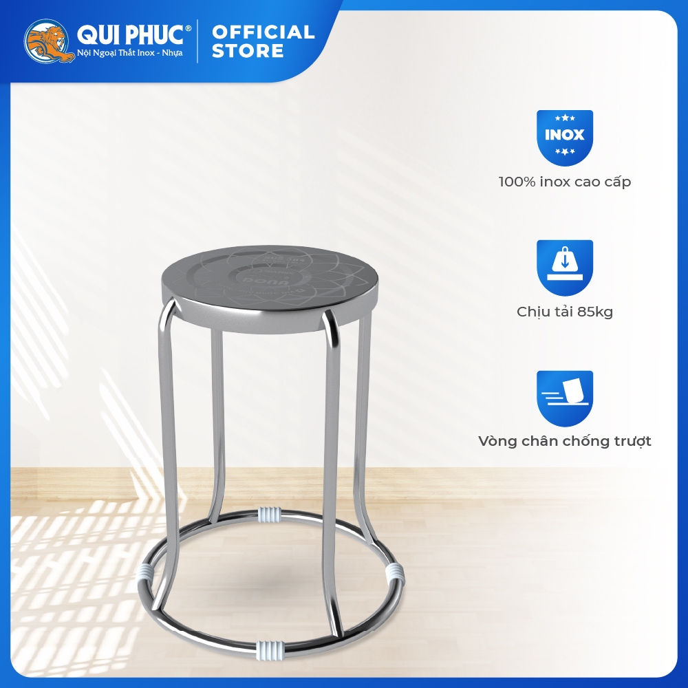 [HỎA TỐC] Ghế đôn inox QUI PHÚC, inox 201/304 cao cấp, sáng bóng, chịu lực tốt, xếp chồng tiện lợi