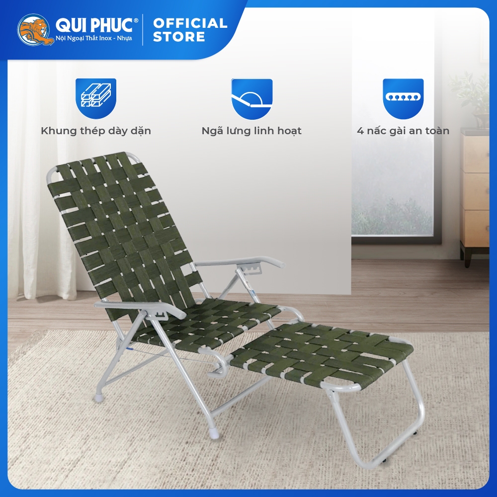 Ghế xếp gấp gọn Deli QUI PHÚC, dây dù bản lớn, thoáng khí, có gác chân, tiện lợi, đa năng