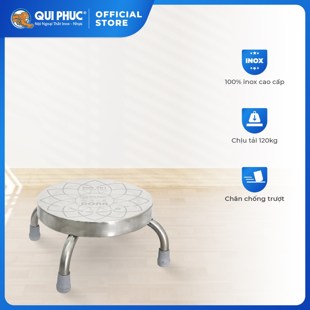 [HỎA TỐC] Ghế đẩu inox mini QUI PHÚC, inox sáng bóng, chắc chắn, tiện lợi, chống trượt, ghế ngồi xổm