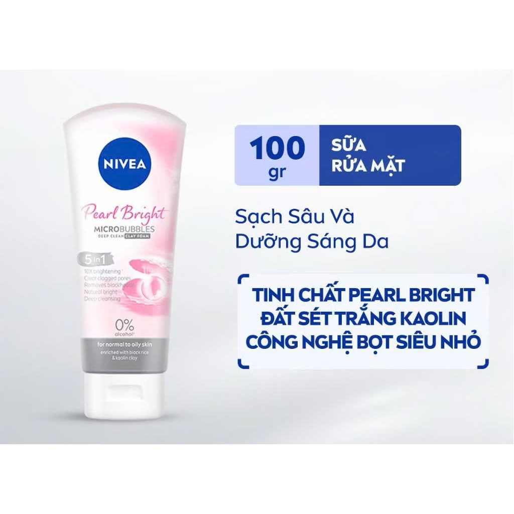 Sữa Rửa Mặt NIVEA Pearl Bright Dưỡng Sáng Da Ngọc Trai 100g