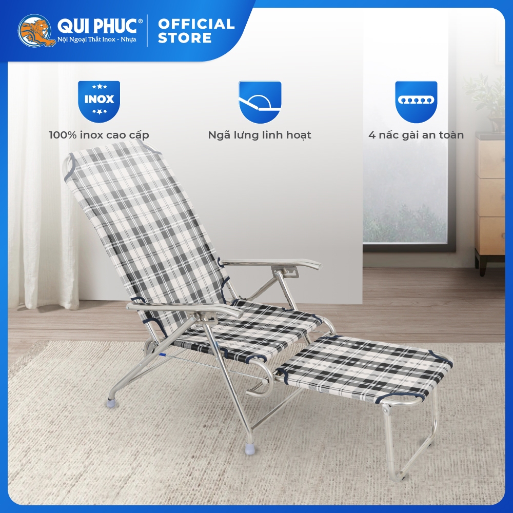 Ghế xếp gấp gọn inox Deli QUI PHÚC, inox sáng bóng, vải lưới cao cấp, thoáng khí, chịu tải 150kg