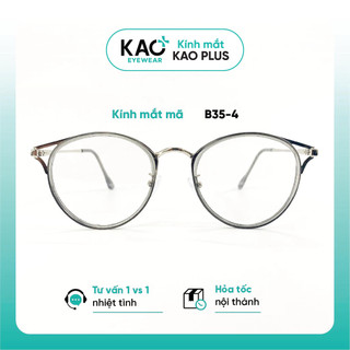Kính mắt tròn KAO Plus chất liệu kim loại nhựa nữ thời trang cao cấp giả cận C35-4
