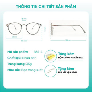 Kính mắt tròn KAO Plus chất liệu kim loại nhựa nữ thời trang cao cấp giả cận C35-4