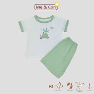 Bộ quần áo cộc cổ tròn basic Mẹ và Con+ Cool Air phối màu in hình đáng yêu cho bé trai, bé gái