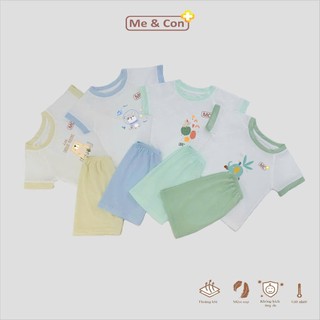 Bộ quần áo cộc cổ tròn basic Mẹ và Con+ Cool Air phối màu in hình đáng yêu cho bé trai, bé gái