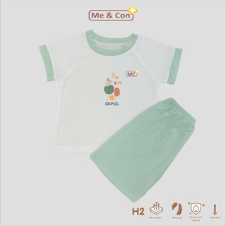 Bộ quần áo cộc cổ tròn basic Mẹ và Con+ Cool Air phối màu in hình đáng yêu cho bé trai, bé gái