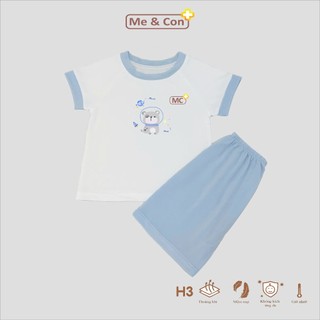 Bộ quần áo cộc cổ tròn basic Mẹ và Con+ Cool Air phối màu in hình đáng yêu cho bé trai, bé gái
