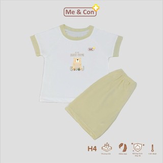 Bộ quần áo cộc cổ tròn basic Mẹ và Con+ Cool Air phối màu in hình đáng yêu cho bé trai, bé gái