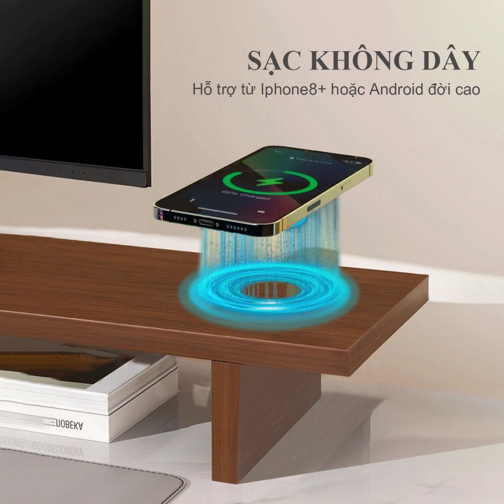 Kệ để PC  kệ màn hình máy tính vân gỗ óc chó để đồ decor đỡ vi tính setup không gian làm việc | BigBuy360 - bigbuy360.vn