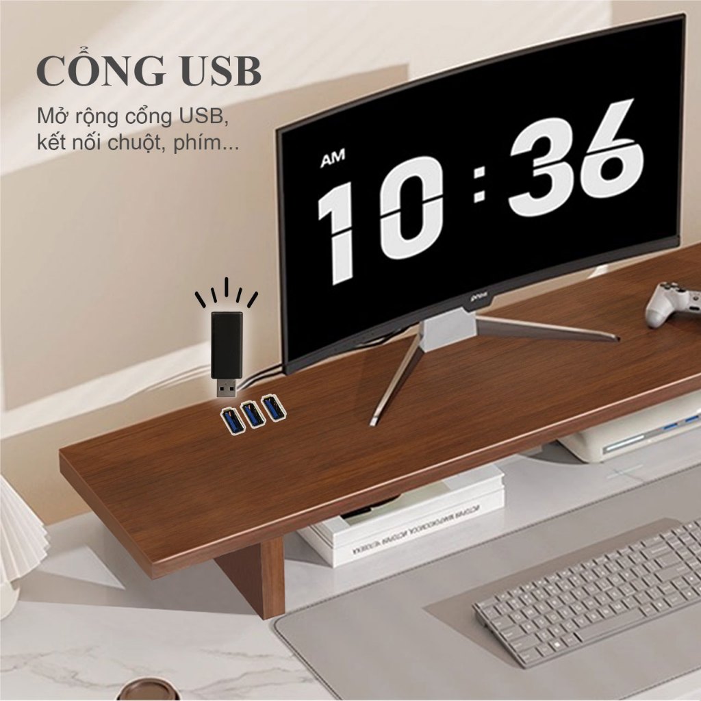 Kệ để PC  kệ màn hình máy tính vân gỗ óc chó để đồ decor đỡ vi tính setup không gian làm việc | BigBuy360 - bigbuy360.vn