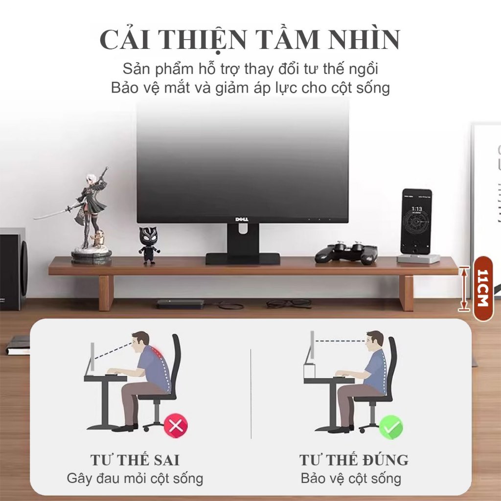 Kệ để PC  kệ màn hình máy tính vân gỗ óc chó để đồ decor đỡ vi tính setup không gian làm việc | BigBuy360 - bigbuy360.vn