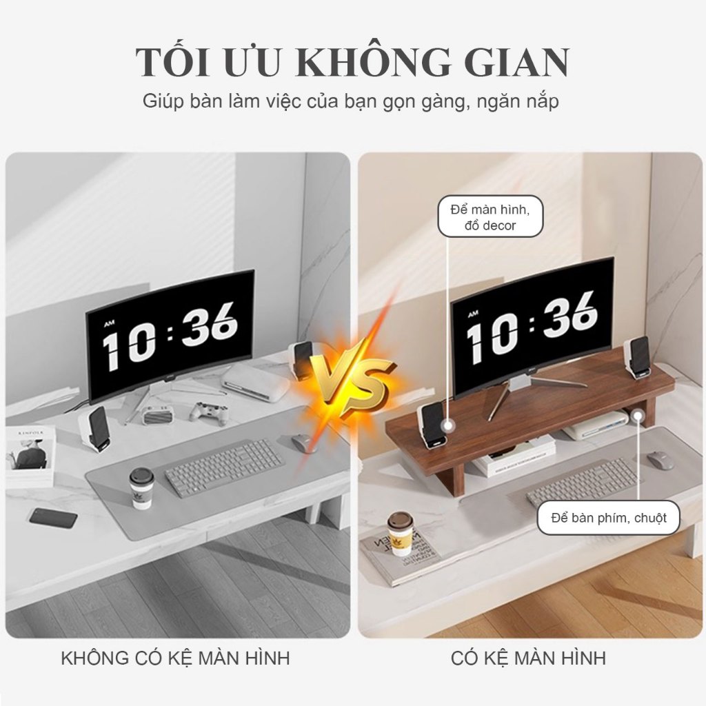Kệ để PC  kệ màn hình máy tính vân gỗ óc chó để đồ decor đỡ vi tính setup không gian làm việc | BigBuy360 - bigbuy360.vn