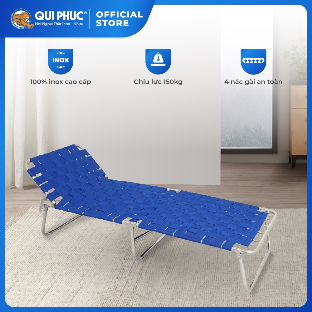 Giường gấp gọn inox Deli QUI PHÚC, dây dù bản lớn, thoáng khí, đàn hồi tốt, bền chắc, dễ dàng cất giữ, mang đi