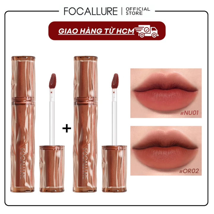 Combo 2 Son Kem Focallure Nhung Lì Mềm Mịn Thoáng Khí Cảm Giác Nhẹ Dưỡng Ẩm Lâu Trôi - 2gx2