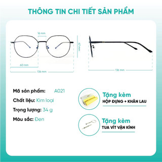 Mắt kính gọng kim loại tròn nhẹ KAO PLUS thời trang nữ chất lượng cao nhiều màu A021