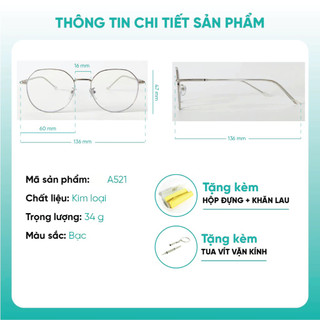 Gọng kính cận kim loại KAO PLUS dáng tròn thanh mảnh nhiều màu sắc thời trang nữ A521