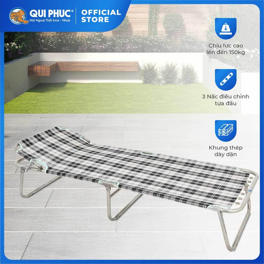 Giường gấp gọn inox Deli QUI PHÚC, lưới bố cao cấp, thoáng khí, đàn hồi tốt, bền chắc, dễ dàng cất giữ, mang đi
