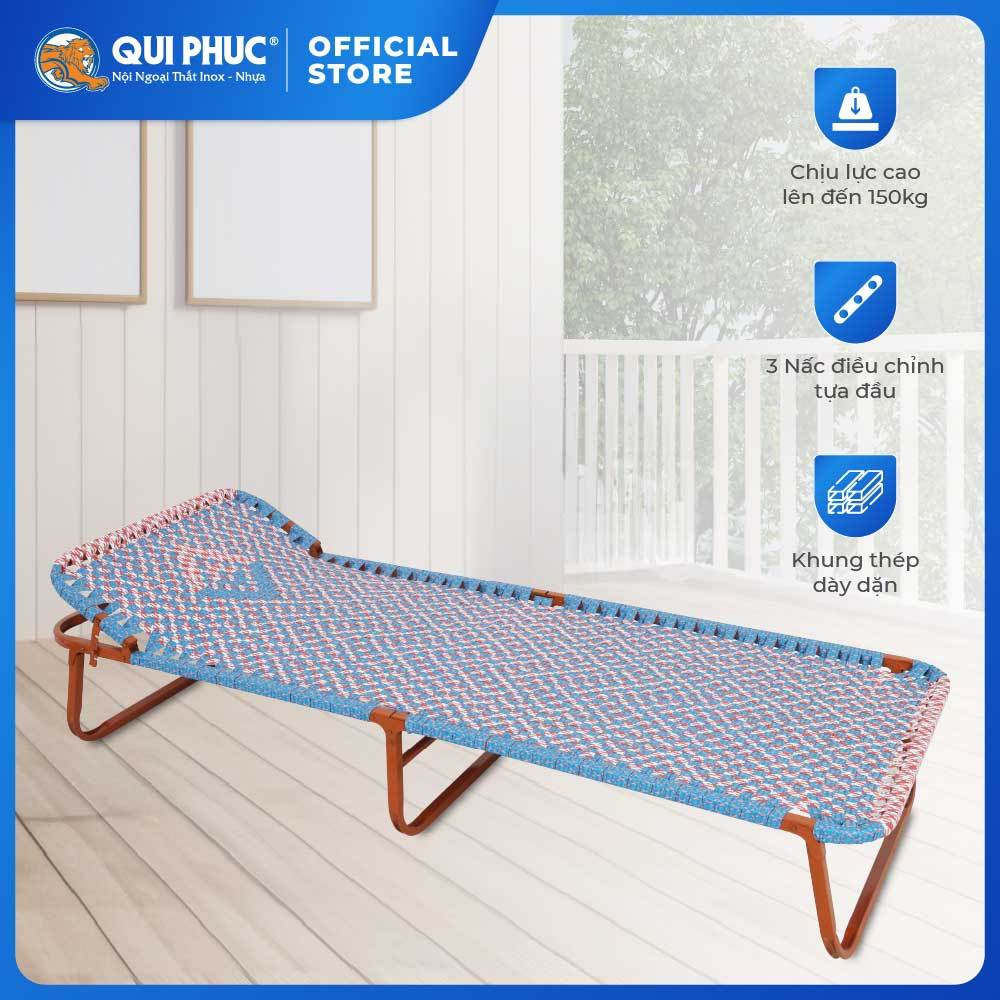 Giường gấp gọn Felix QUI PHÚC, dây nhựa cao cấp, thoáng khí, khung thép chắc chắn, xếp mở dễ dàng