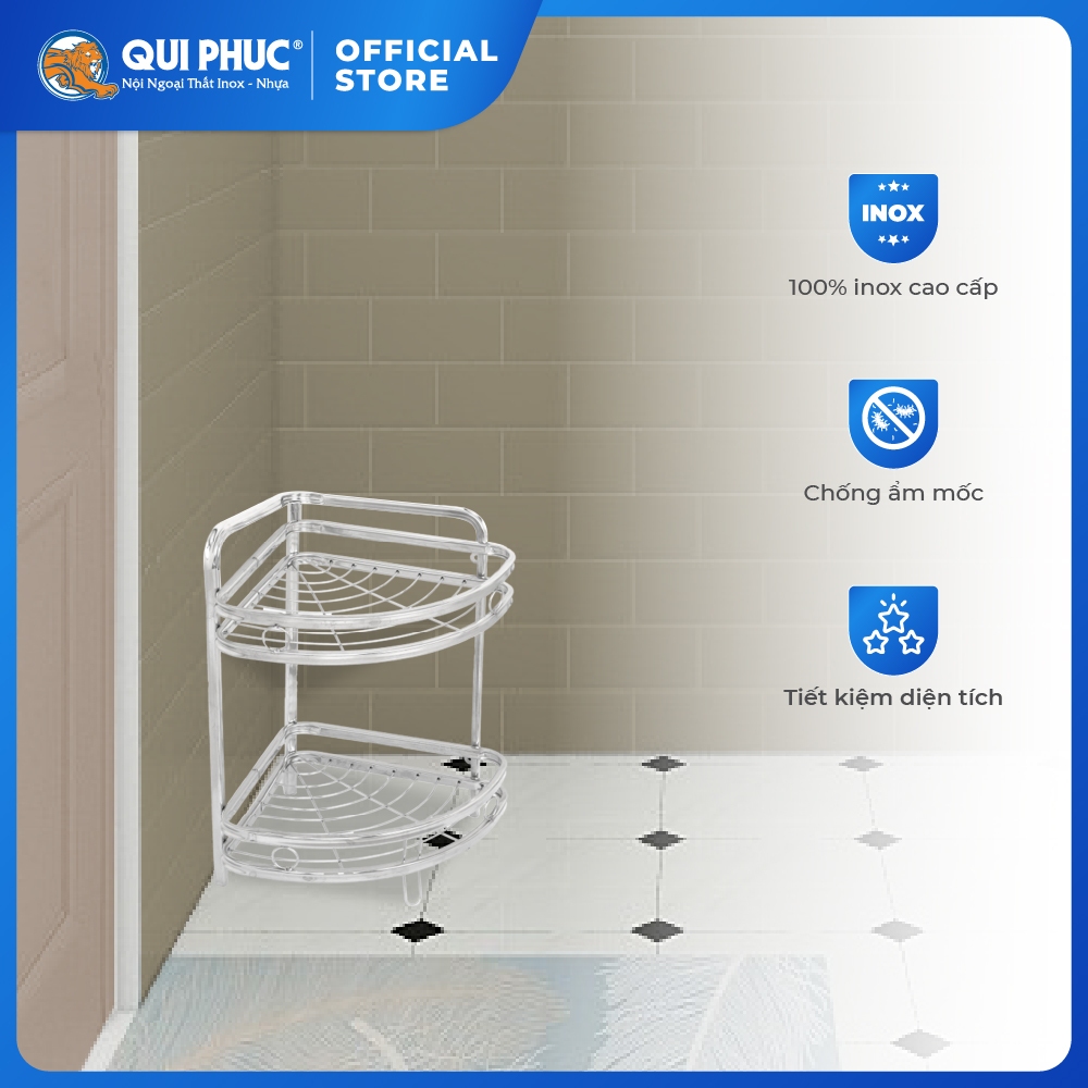 Kệ góc nhà tắm Win QUI PHÚC, chân đứng, inox 201 cao cấp, sáng bóng, chắc chắn, tiện lợi, bền đẹp