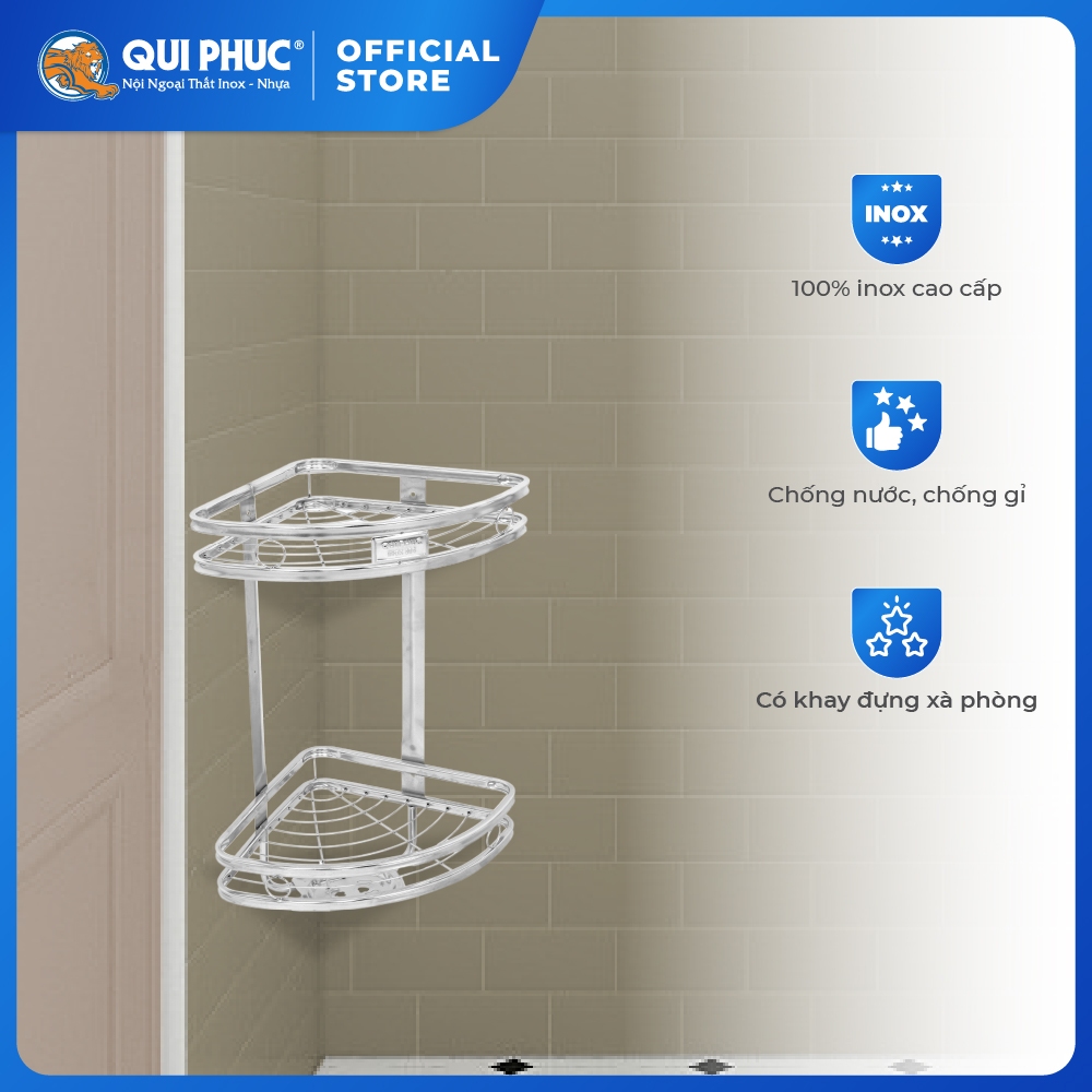 Kệ góc nhà tắm Dona QUI PHÚC, inox 304 cao cấp, không gỉ, 2 tầng tiện lợi, tiết kiệm không gian