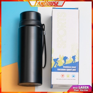 Bình giữ nhiệt 24h Sport 800-1100ml bình nước thể thao Fan House inox 304 có dây treo, ngăn lọc trà