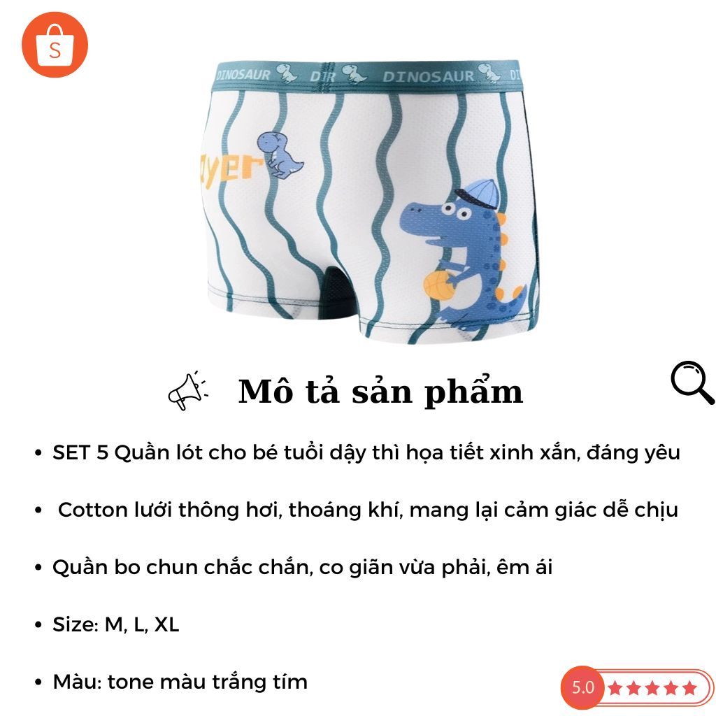 SET 4 Quần sịp đùi bé trai phối lưới thoáng khí mát mẻ co giãn êm ái họa tiết đáng yêu LANIXA L7221