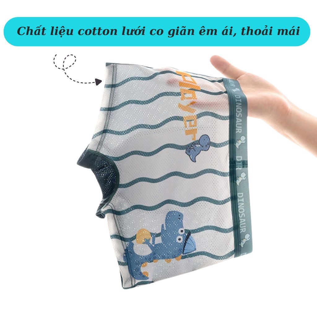 SET 4 Quần sịp đùi bé trai phối lưới thoáng khí mát mẻ co giãn êm ái họa tiết đáng yêu LANIXA L7221