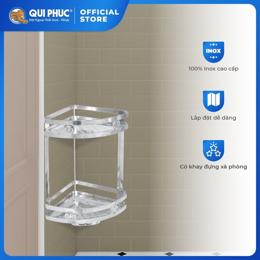 Kệ góc nhà tắm Win Super QUI PHÚC, inox 201 cao cấp, không gỉ, 2 tầng tiện lợi, tiết kiệm không gian