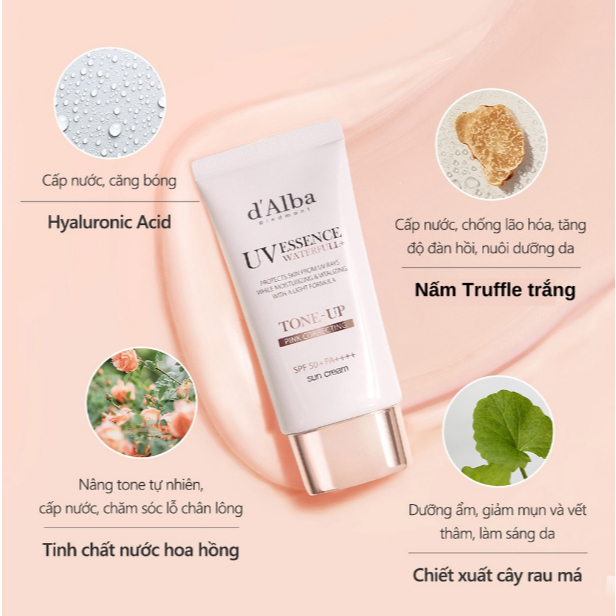 Kem Chống Nắng d'Al.ba Waterfull TONE UP PINK Correcting Sun Cream SPF50+ PA