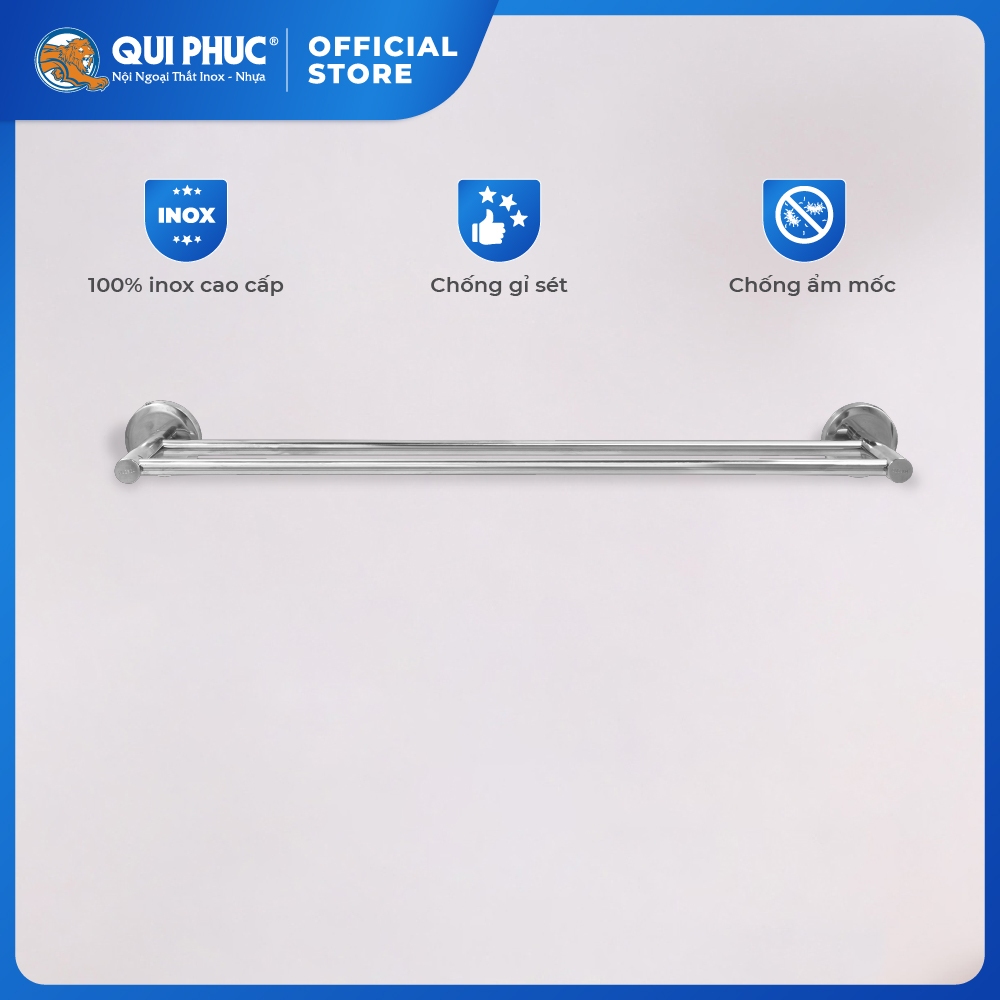 Thanh treo khăn nhà tắm Deli đôi QUI PHÚC, inox 304 không gỉ, sáng bóng, đa dạng kích thước