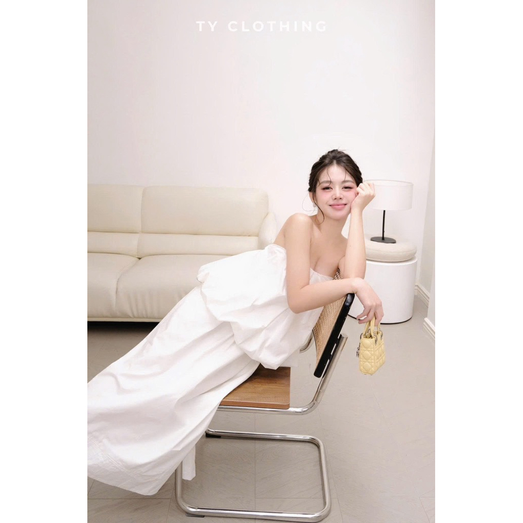 Set Áo Quây Phồng Cv Dài - Hàng Thiết Kế - Màu Trắng Tinh và Màu Xanh - TY CLOTHING