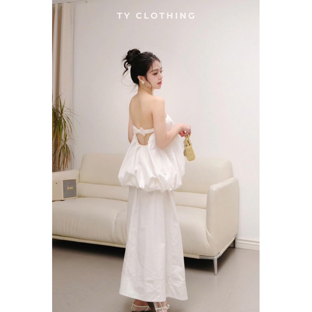 Set Áo Quây Phồng Cv Dài - Hàng Thiết Kế - Màu Trắng Tinh và Màu Xanh - TY CLOTHING