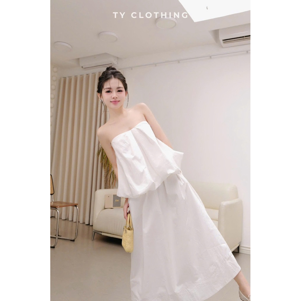 Set Áo Quây Phồng Cv Dài - Hàng Thiết Kế - Màu Trắng Tinh và Màu Xanh - TY CLOTHING