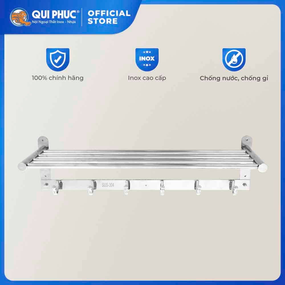 Thanh treo khăn nhà tắm Deli tháp QUI PHÚC, inox 304 không gỉ, sáng bóng, có móc treo, đa dạng kích thước