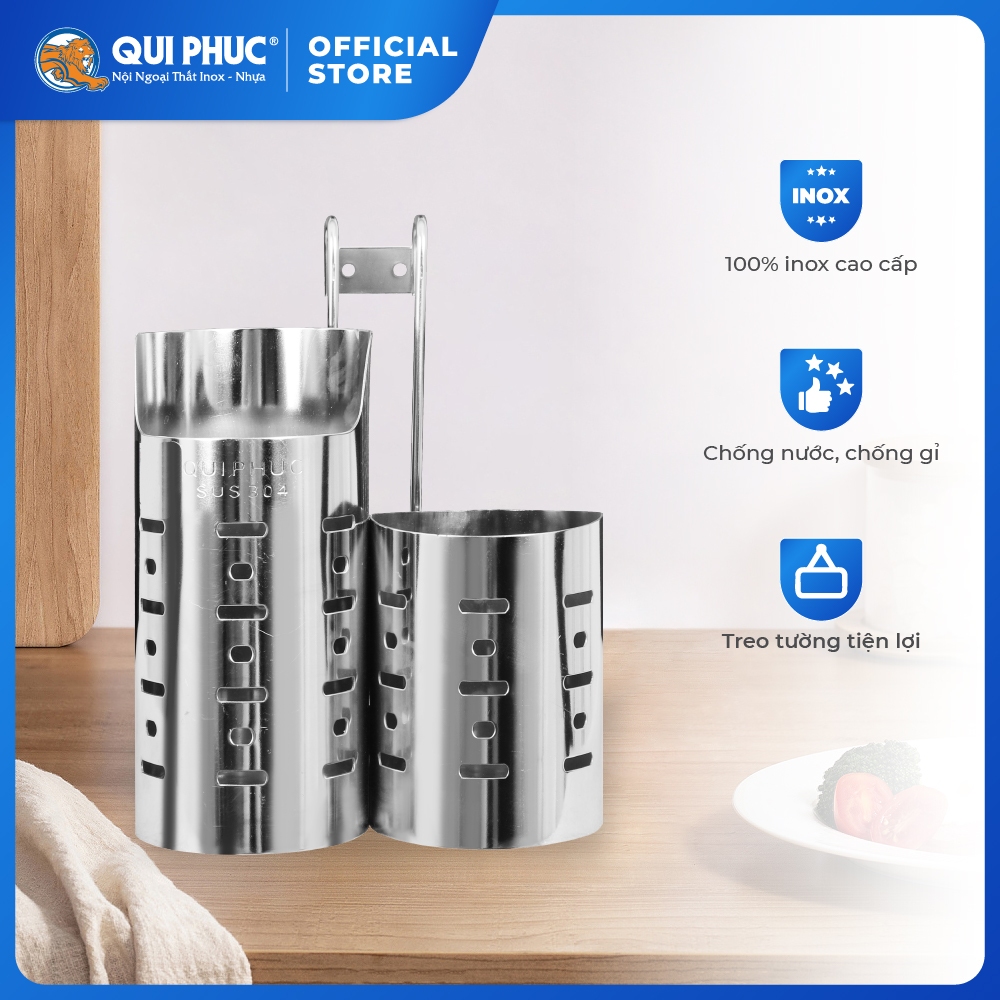 [HỎA TỐC] Ống đũa tròn Deli QUI PHÚC, inox 304 không gỉ, sáng bóng, an toàn vệ sinh, đựng đũa muỗng