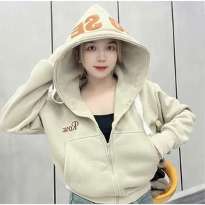 Áo khoác nỉ nữ Hoodie thiêu chữ Rose, chất liệu nỉ dày thời trang phong cách