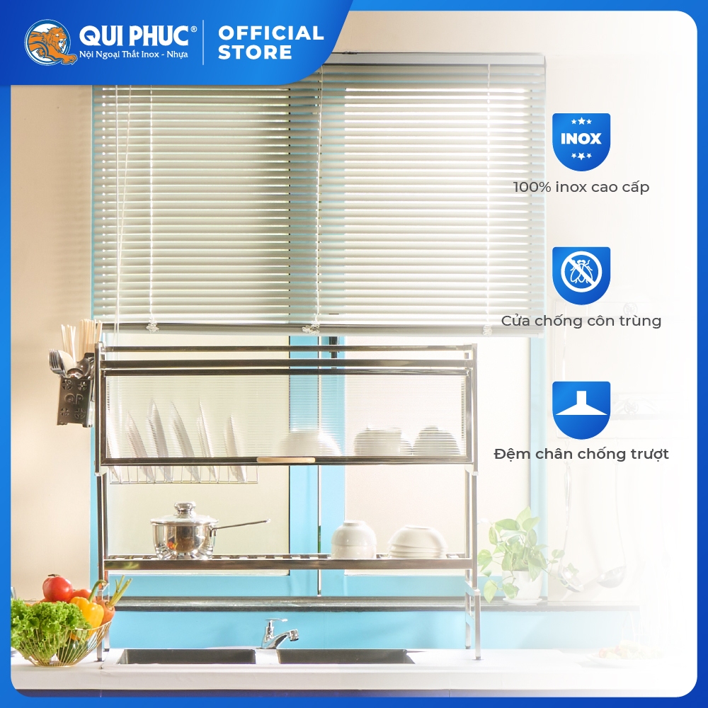 Tủ kệ đa năng Jumbo QUI PHÚC, inox cao cấp, chắc chắn, thiết kế hiện đại, có nắp đậy chống bụi